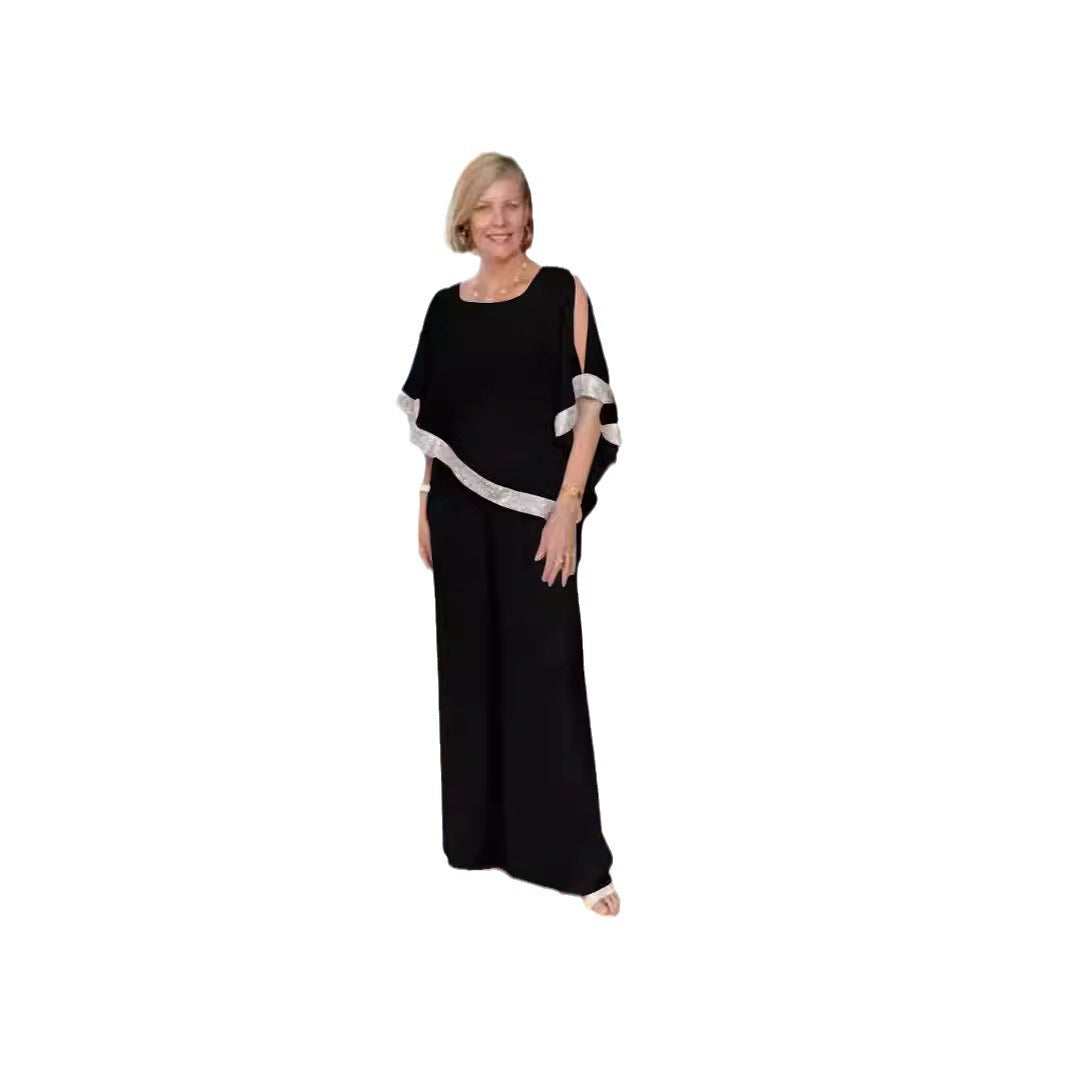 Women's Three Pieces Suit Round Neck Sequins Color Matching