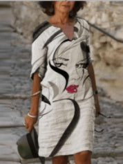 Printed Loose Floral Retro Round Neck Dress