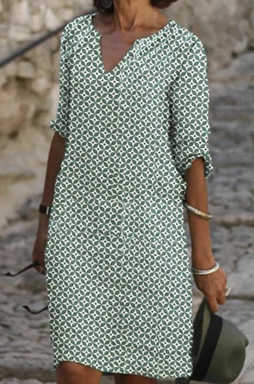 Printed Loose Floral Retro Round Neck Dress