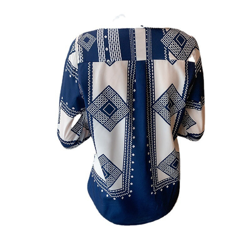 Blue Printed Shirt Women's Long Sleeve