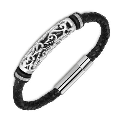 Punk stainless steel leather bracelet