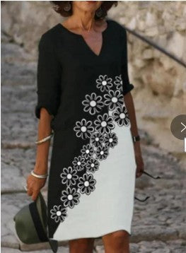 Printed Loose Floral Retro Round Neck Dress