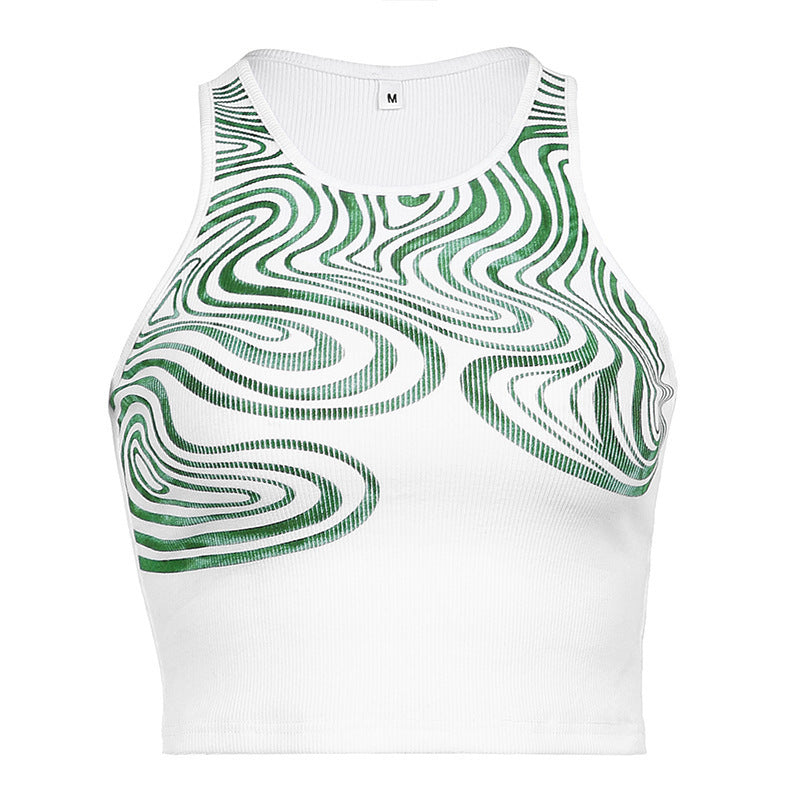 Corrugated Print Sleeveless Sports Bottoming Slim Stretch Vest